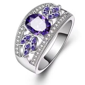 Amethyst 925 Sterling Silver Female Ring Flower Shaped Size 7 8 9